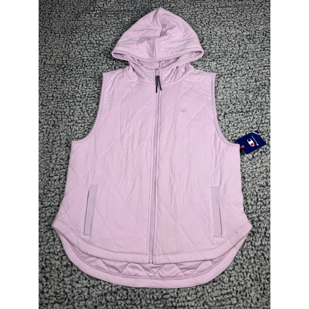Champion Quilted Hooded Vest Lavender Lilac Zip Front Pockets Women's Size L NWT